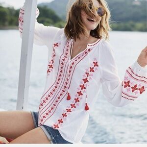Boden Marla Gauzy Long Sleeve Boho Embroidered top